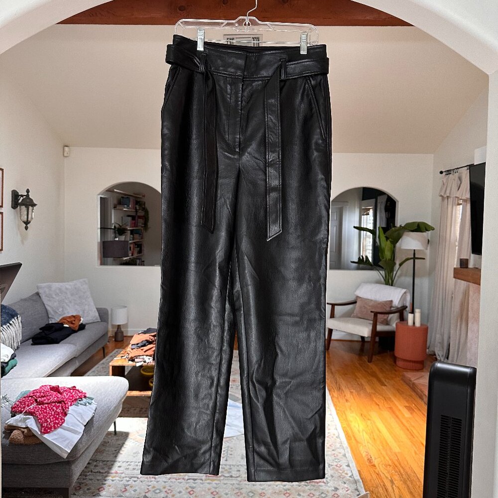 Aritzia Babaton - Faux Leather - Mayne Black Belted Pants